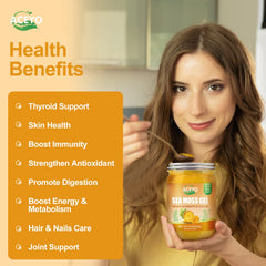 ACEYO Sea Moss Gel smoothie-ready scene highlighting fruit flavor and natural nutrients.