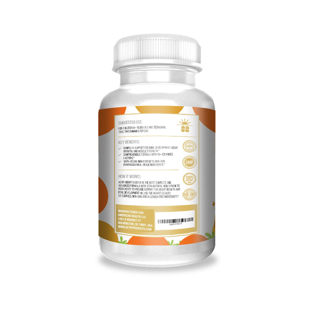 ACTIF Height Boost nutrition panel emphasizes D3, K2, zinc and magnesium