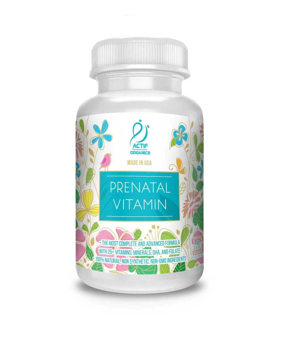 ACTIF Organic Prenatal bottle front view for comprehensive daily prenatal nutrition.