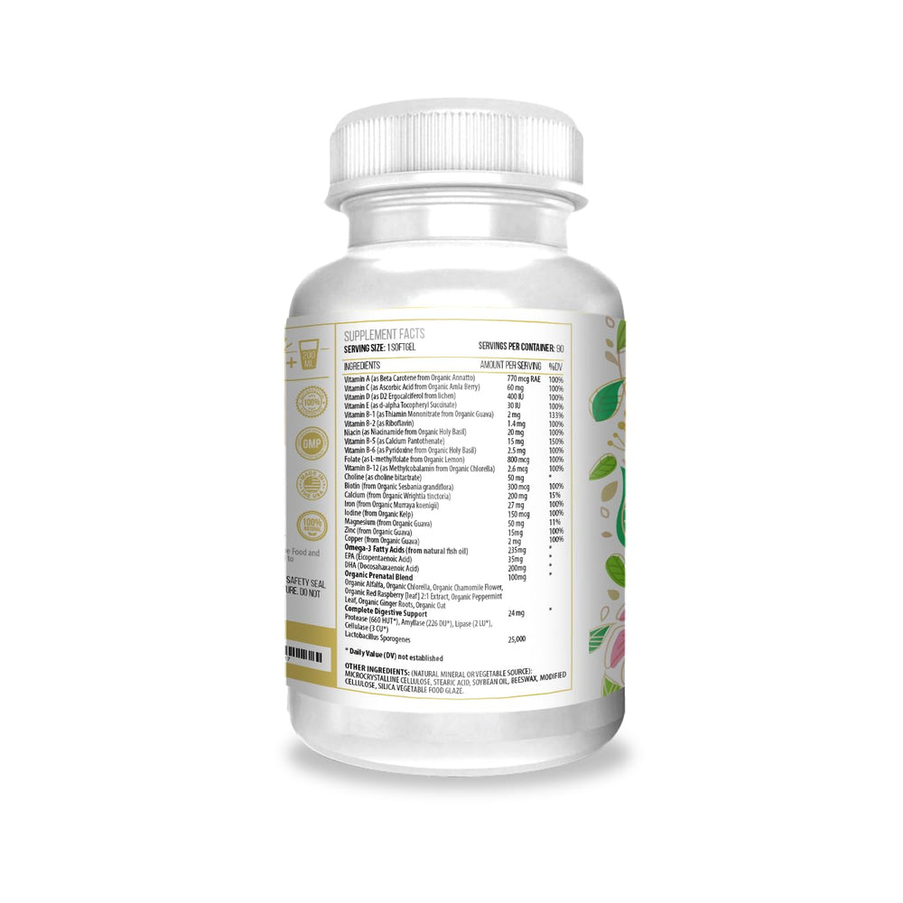 ACTIF Organic Prenatal Vitamin packaging display; convenient daily supplement for three trimesters.