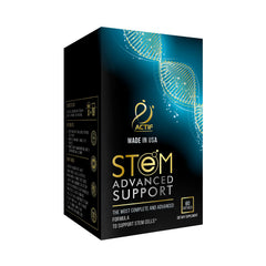 ACTIF STEM Cell Support capsule detail emphasizes non-GMO and gluten-free formulation