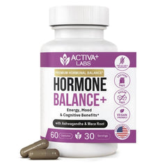 Activa Labs+ Hormone Balance bottle on a clean kitchen counter for daily energy