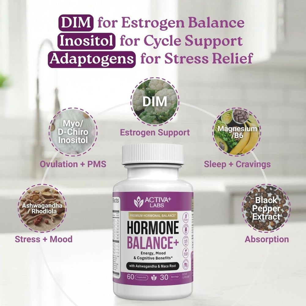 Activa Labs Hormone Balance blend with ashwagandha, maca and ginseng boosts mood.