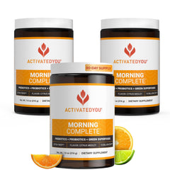 ACTIVATEDYOU Morning Complete Citrus Medley tub shown for daily greens and gut wellness