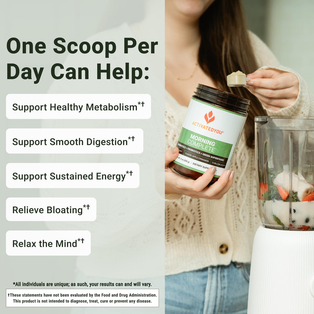 ACTIVATEDYOU Morning Complete glass assembled shows ready-to-drink wellness with natural antioxidants.