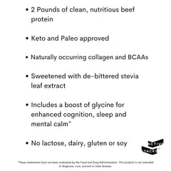 Active Stacks beef protein powder on cup demonstrates low-carb keto-friendly meal option