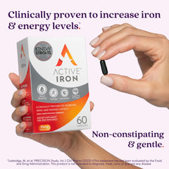 Active Iron capsules rest on a clean surface ready for daily use.