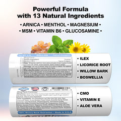 Label detail emphasizes menthol and arnica within the formula.