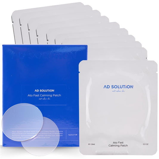 AD SOLUTION ATO Fast Calming pack front showing soothing hydrogel patches for irritated skin.