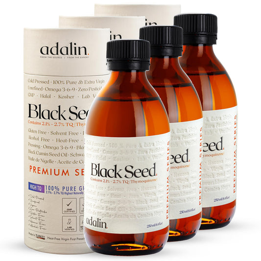 Adalin Black Seed Oil bottle offers premium cold-pressed oil for daily skin and hair care.