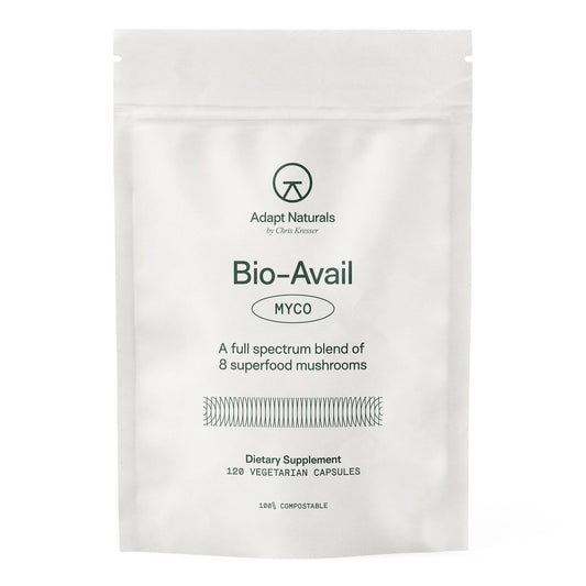 Adapt Naturals Bio-Avail Myco bottle on shelf for daily wellness.