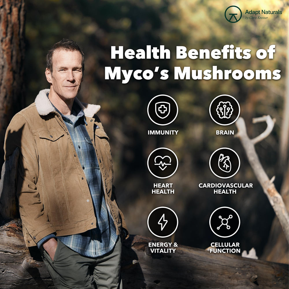 Adapt Naturals Bio-Avail Myco capsules with breakfast for vitality.