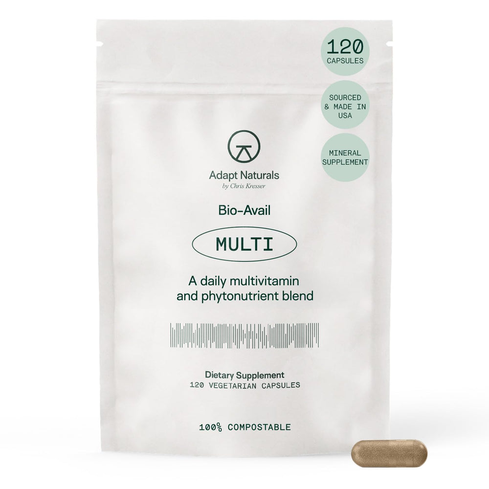 Adapt Naturals multivitamin bottle front for daily wellness support.