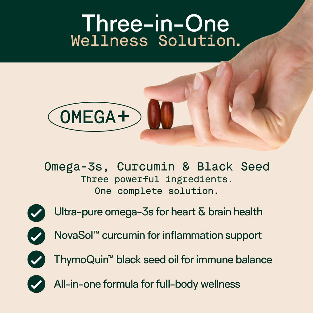 Adapt Naturals Omega-3 softgels closeup highlighting easy swallow