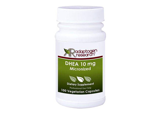 Adaptogen Research DHEA 10mg micronized bottle ready for daily use