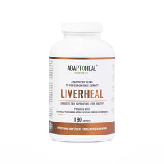 ADAPTOHEAL bottle front showing Liverheal formula for daily detox routines