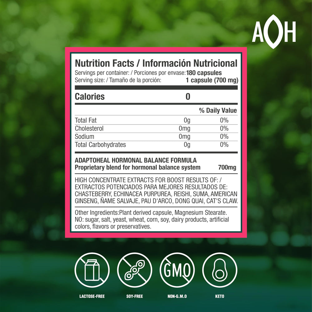 ADAPTOHEAL Hormobalance capsules-closeup highlighting plant-based formula for wellness