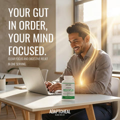 ADAPTOHEAL Intestiplus turmeric-ginger blend image conveys warm, soothing digestion prospects
