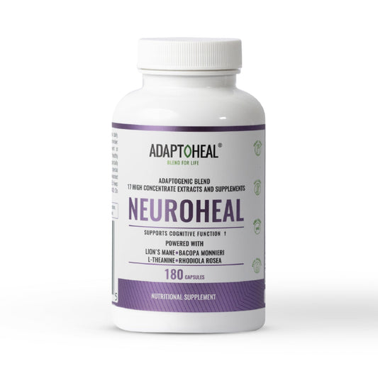 ADAPTOHEAL NeuroHeal bottle front supports focused cognition.