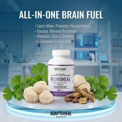 ADAPTOHEAL NeuroHeal label detail shows Lion’s Mane and Bacopa.