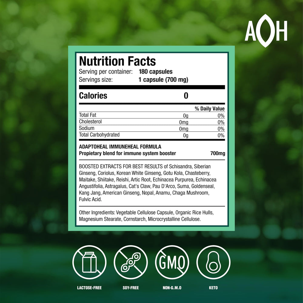 ADAPTOHEAL Immuneheal label close-up showing adaptogen blend.