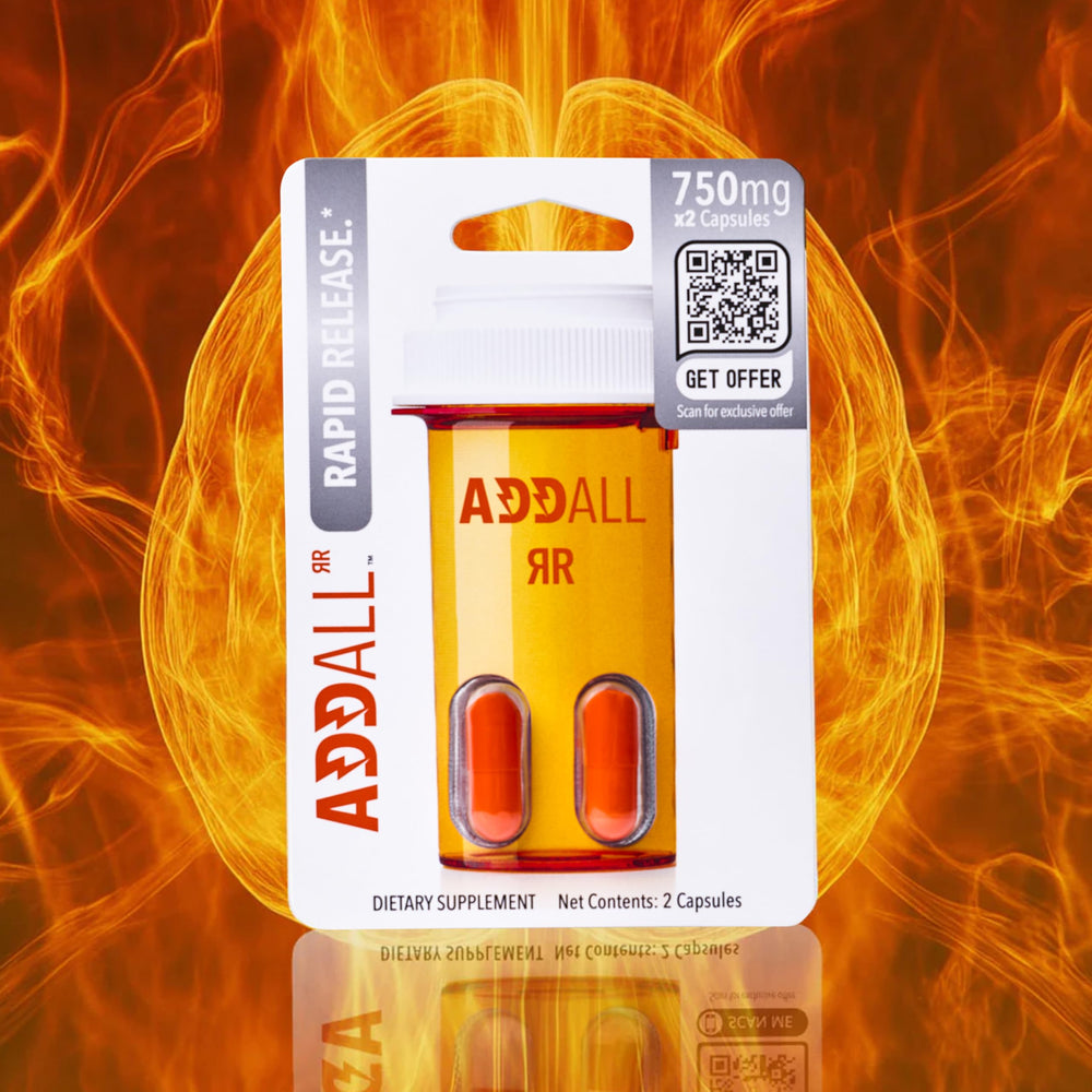 Hand holding Addall Rapid Release bottle during study session.
