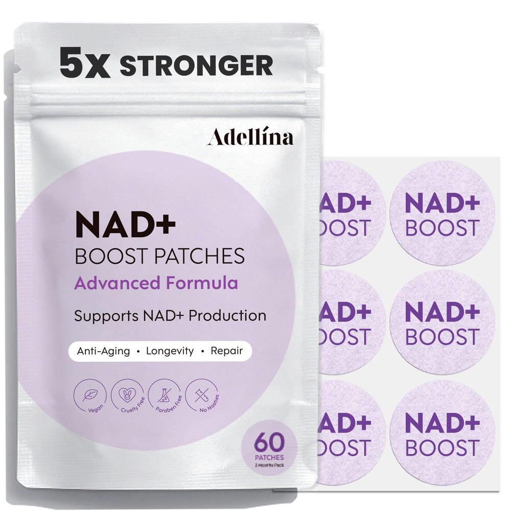 Adellina NAD+ Patch time-release graphic shows 8–12 hour delivery