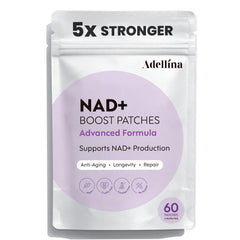 Adellina NAD+ Patches front packaging showing the 60-count two-month supply