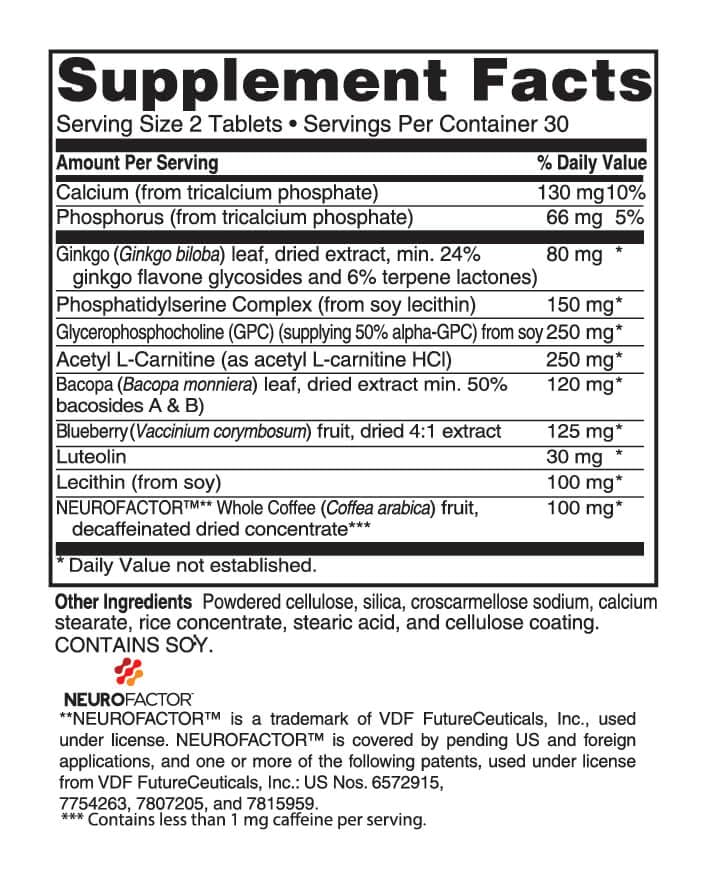 Advanced Memory Formula tablets close-up showing compact, easy-to-swallow design for focus.
