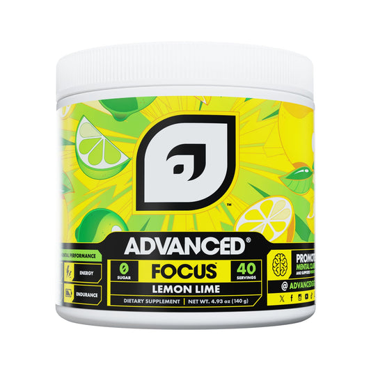 Advanced Focus Lemon Lime bottle illustrates clean energy for gaming.