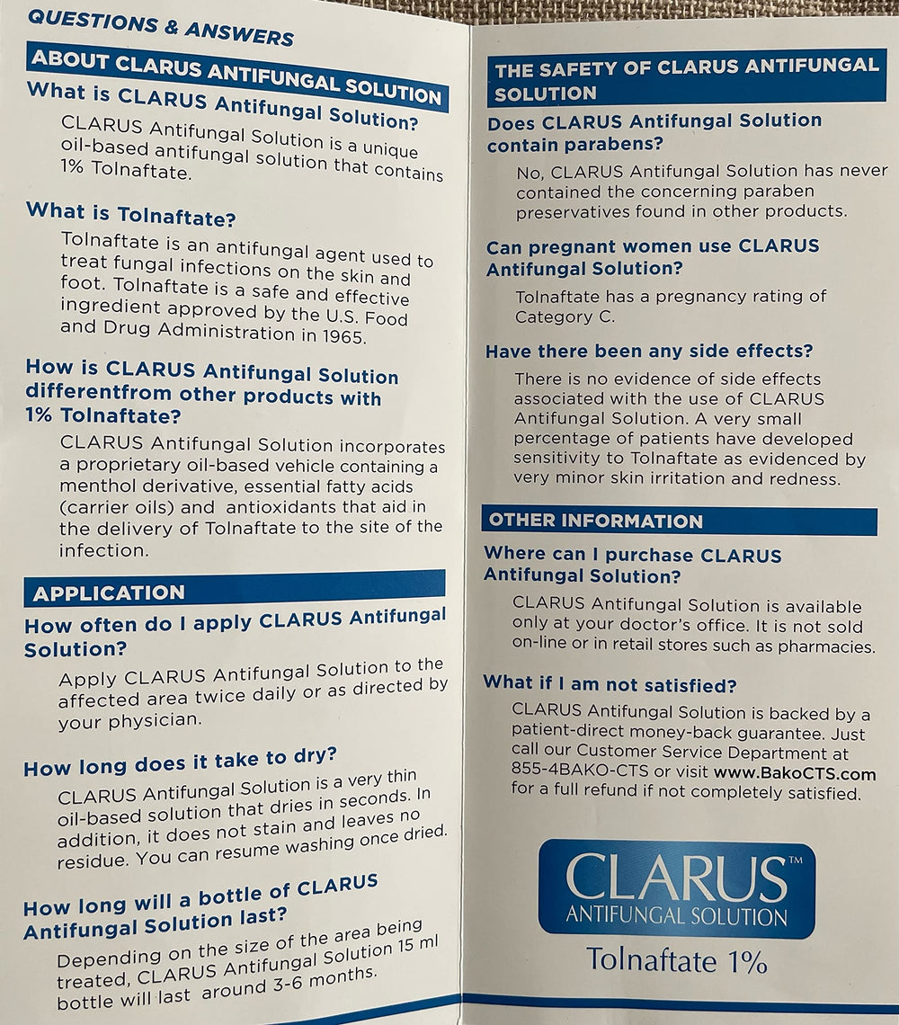 Advanced Footcare Clarus Solution antifungal application on skin demonstrates easy topical use