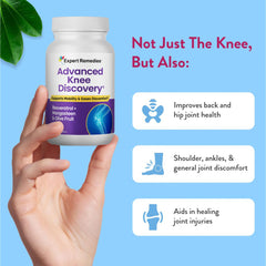 Advanced Knee Discovery bottle pour emphasizes quick relief after activity