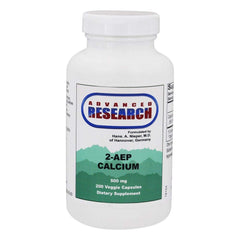 Close-up of ADVANCED RESEARCH 2-AEP Calcium capsules for daily intake