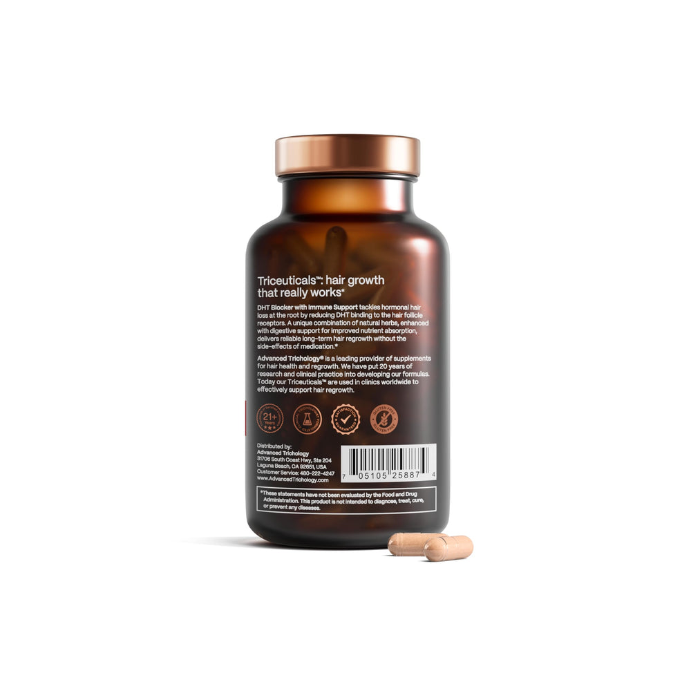 Advanced Trichology DHT Blocker ingredients spoon showcasing natural blend