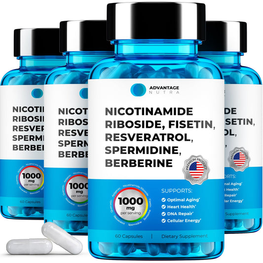 AdvantageNutra liposomal NR bottle aids daytime NAD+ support and energy.