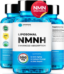 AdvantageNutra Liposomal NMNH 500 MG bottle for convenient daily NAD+ support.