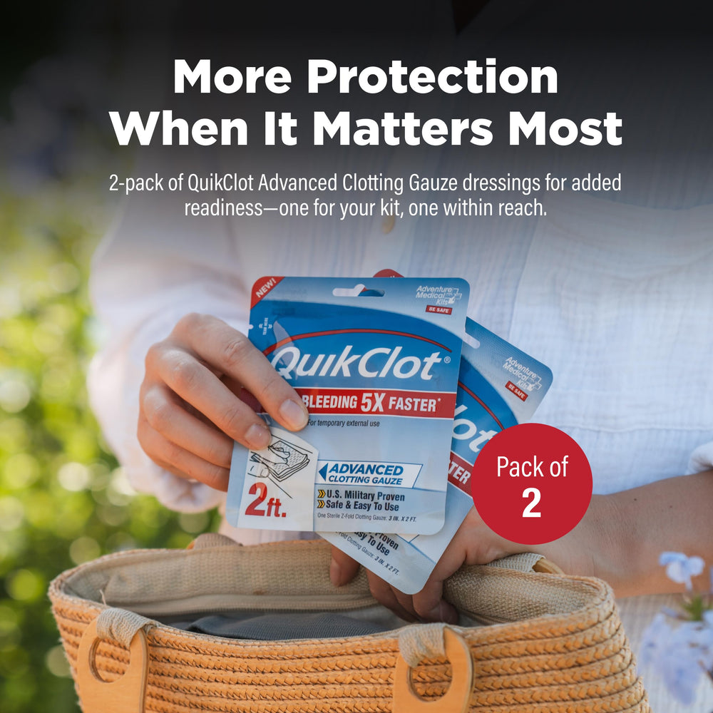 QuikClot gauze folded for compact storage in emergency kits.