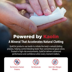QuikClot gauze in travel kit for on-the-go trauma care.
