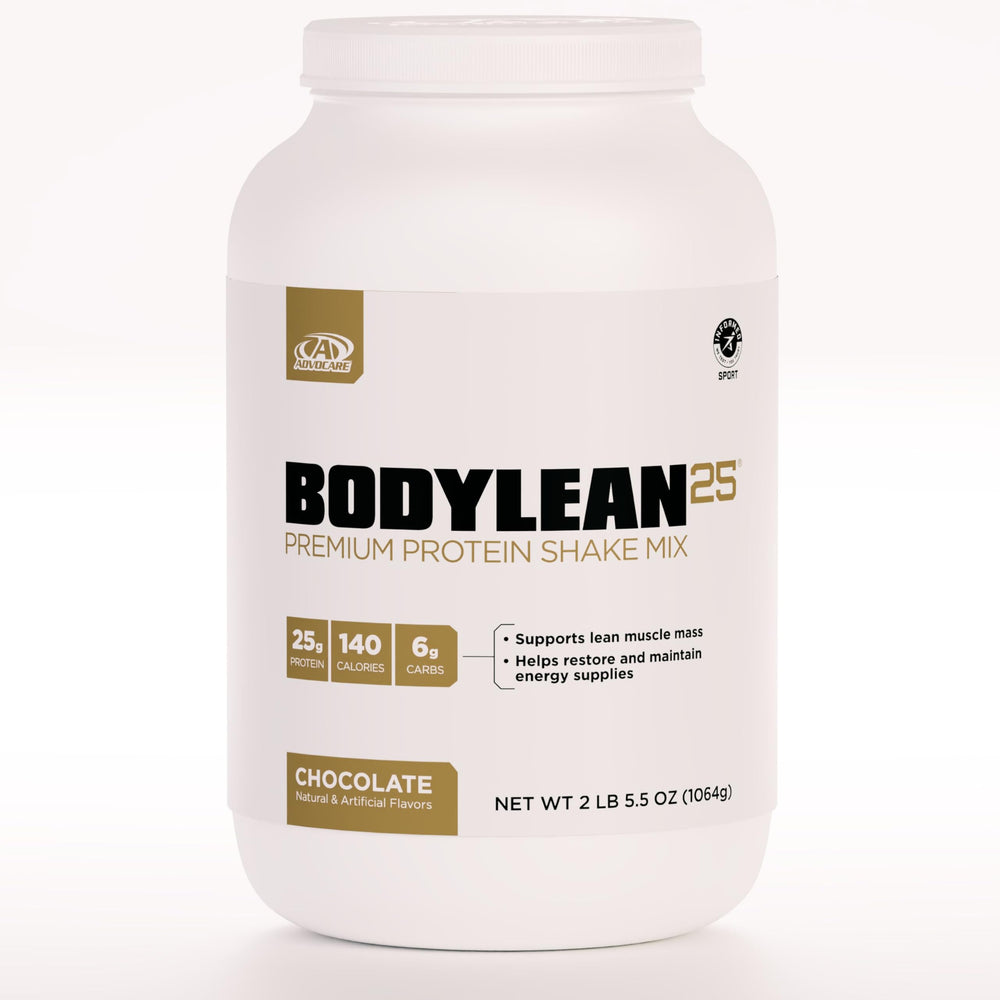 AdvoCare BodyLean25 tub front label shows 25 g protein per serving