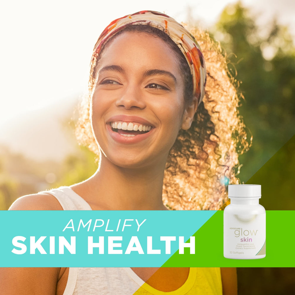 Bottle on vanity displaying daily wellness routine for healthier-looking hair and nails.
