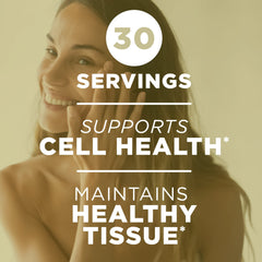 Softgel pour shot implies easy daily use with meals for skin support.