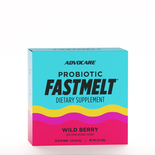 AdvoCare Probiotic FastMelt berry sachets packaging for convenient daily gut support