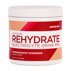 AdvoCare Rehydrate bottle front shows electrolyte blend for daily hydration.
