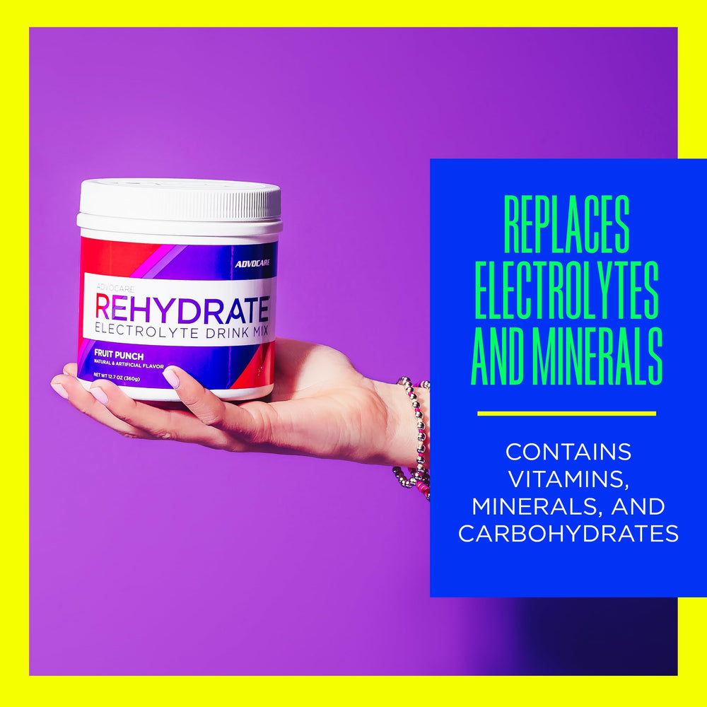 AdvoCare Rehydrate measuring spoon ready to scoop for precise hydration preparation.