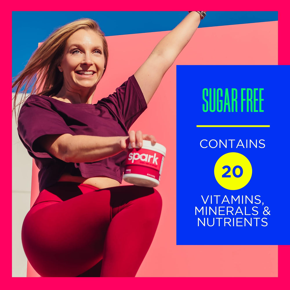 AdvoCare Spark cherry label close-up; shows vitamin content and zero sugar.