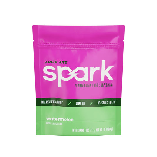 AdvoCare Spark Watermelon stick-pack for a refreshing on-the-go energy boost.