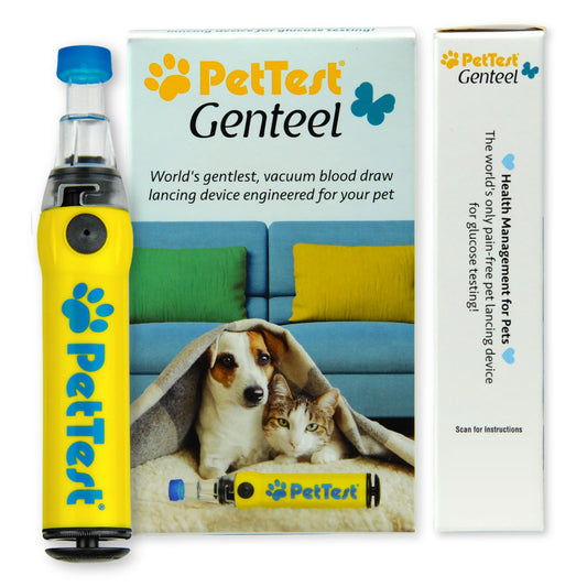 Advocate PetTest Genteel Lancing Device close-up for gentle pain-free pet blood sampling