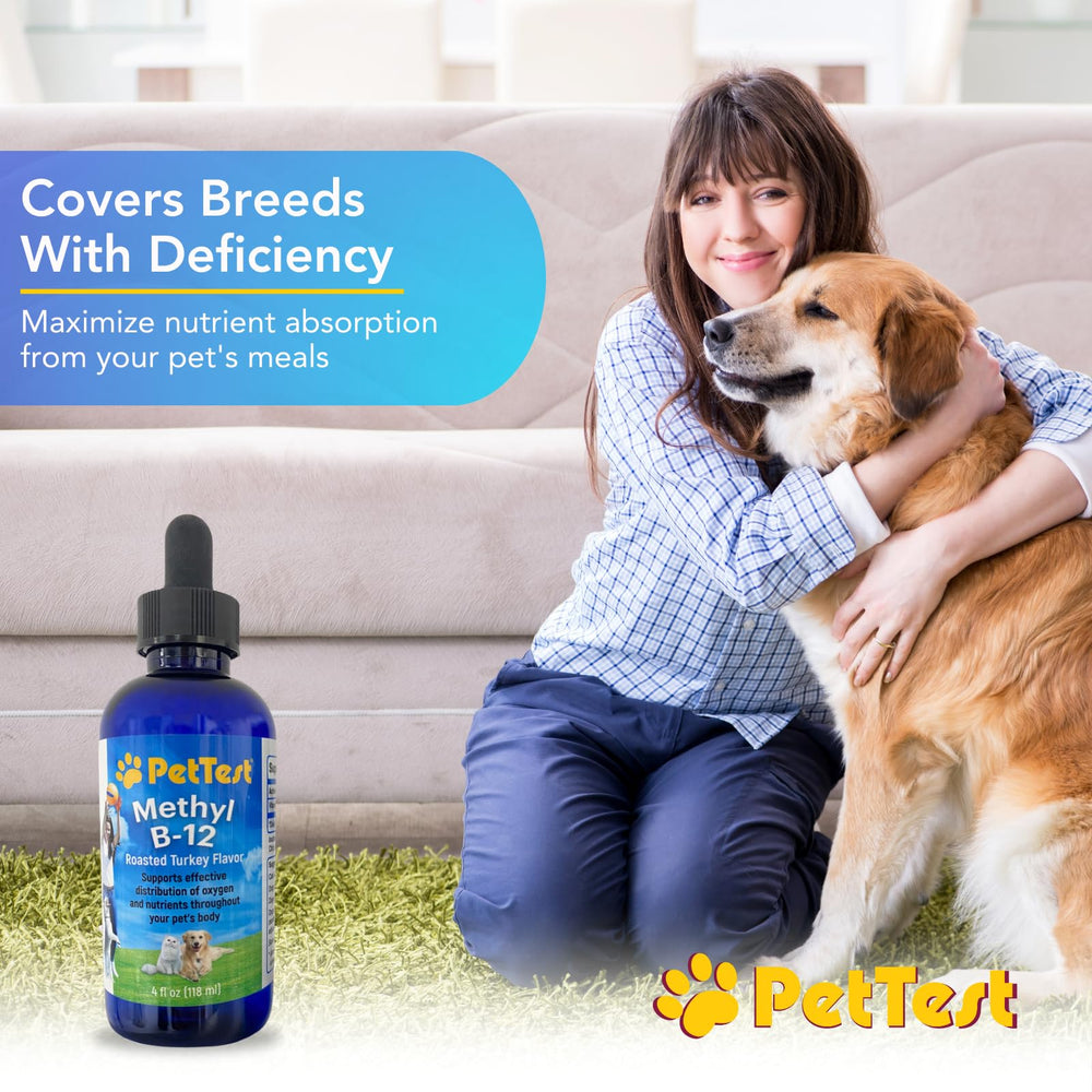 Dog receiving drops for daily energy support from a caregiver.