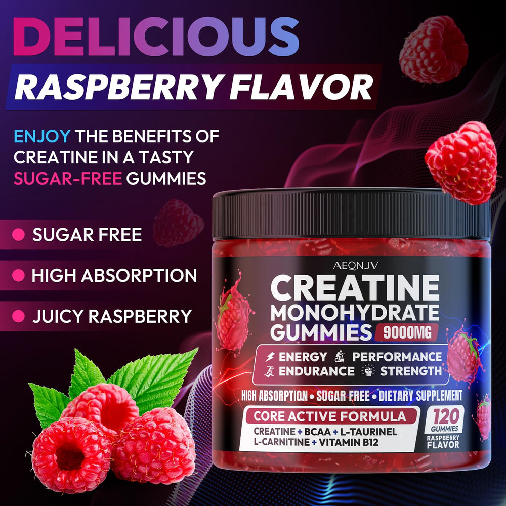A serving of AEQNJV Creatine Gummies ready for daily use