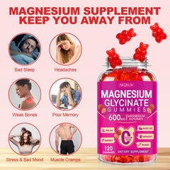 AEQNJV magnesium glycinate gummies close-up texture, soft and chewy for easy dosing.